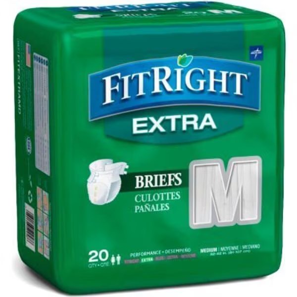 Medline® FitRight Extra Adult Disposable Briefs, Size M, Waist Size 32